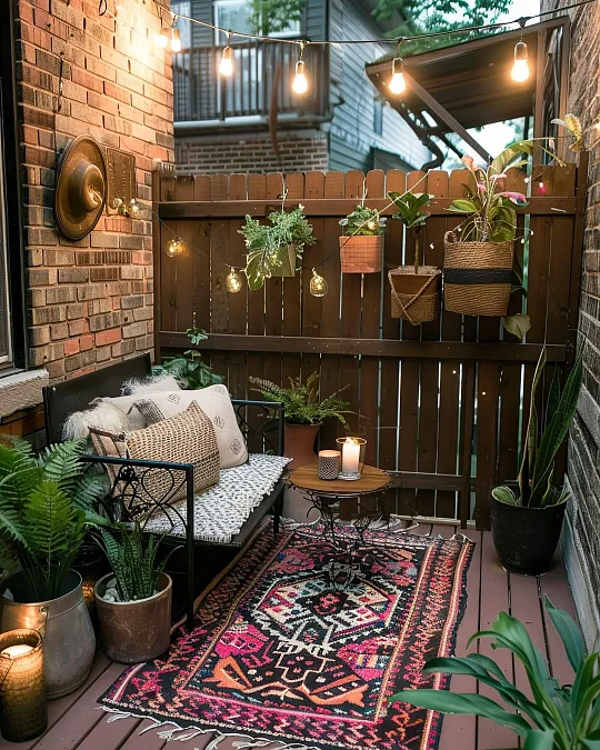 String Lights + Layered Patio Greenery