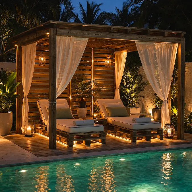 Poolside Cabana + Chaise Lounges