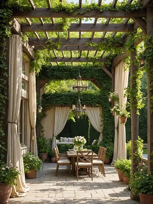 Vine-Covered Pergola Dining Patio