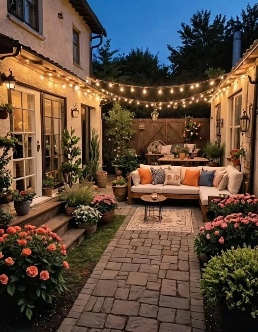A Flower-Filled Evening Courtyard
