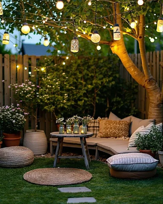 A Cozy Garden Lounge Under the Lights