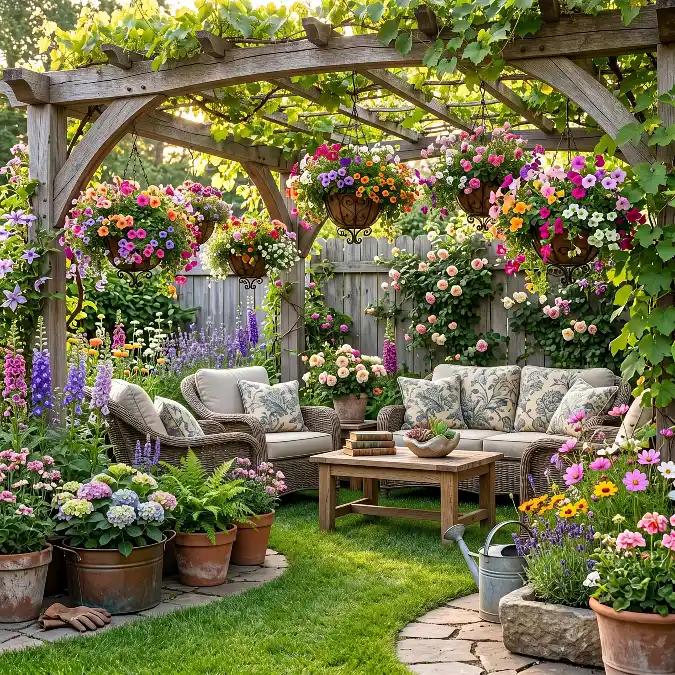 Flower-Filled Pergola Garden