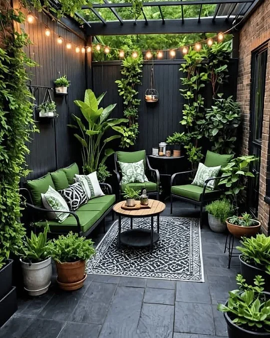 Deep Green Patio With Graphic Contrast