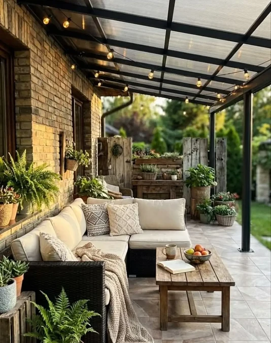 Covered Patio With Rustic Greenery