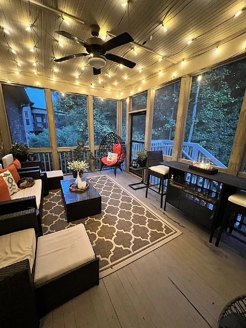 String-Lit Screened Porch Lounge
