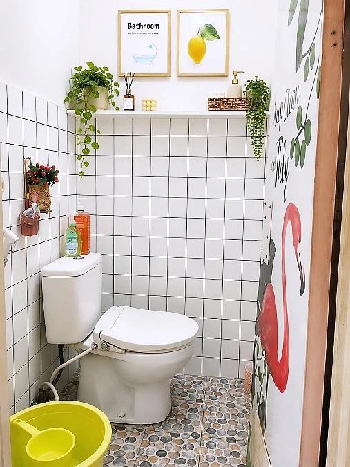 White Grid Tile with Bright Botanical Accents