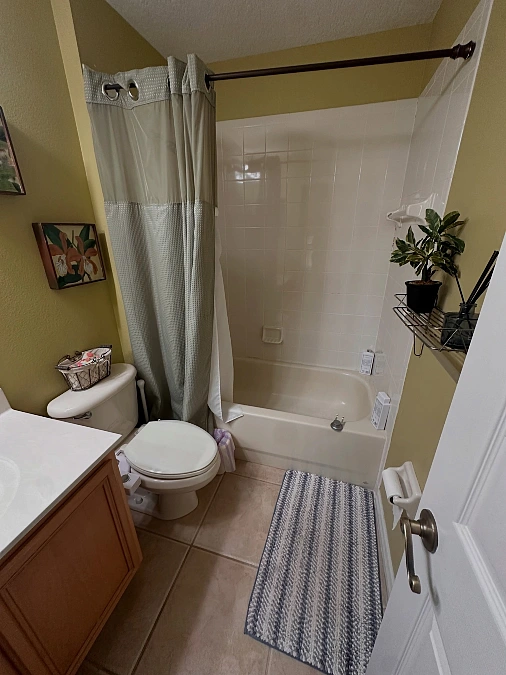 Olive Walls with Simple Shower Storage