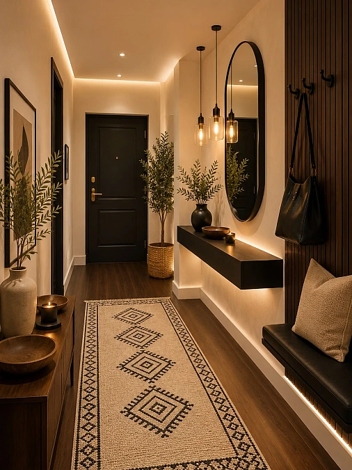 Warm Black and Wood Entryway
