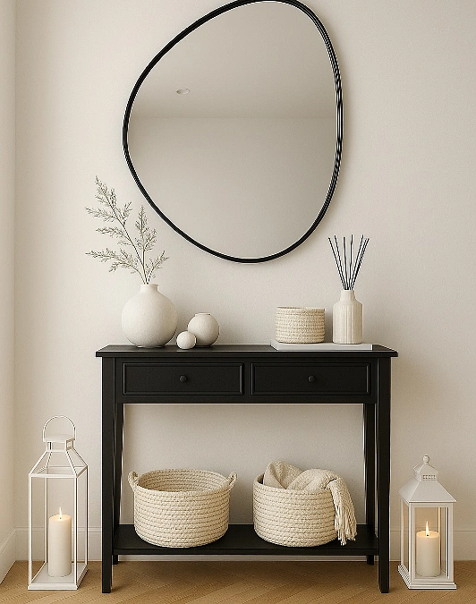 Black Console with Organic Mirror