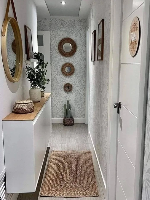 Woven Accents in a Narrow Entry Hall